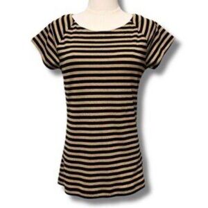 Ralph Lauren Black Gold Metallic Striped Cap Sleeve Stretch Top - Petite Medium